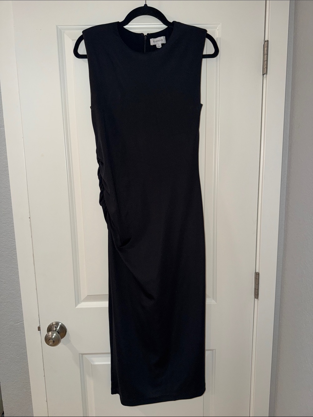 Evereve Black Sleeveless Midi Dress with Side Drape